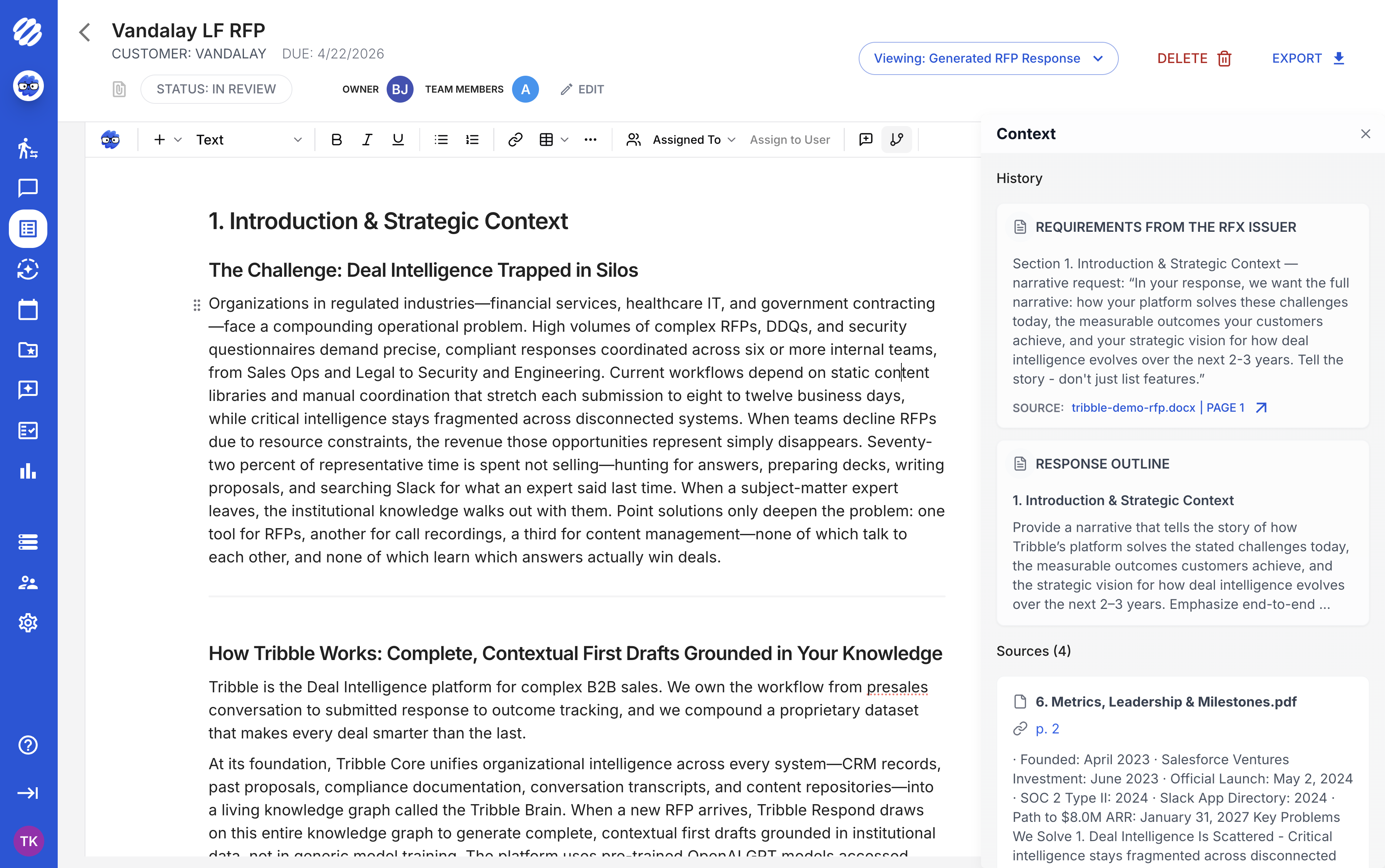 Source context shown beside a drafted answer in the editor
